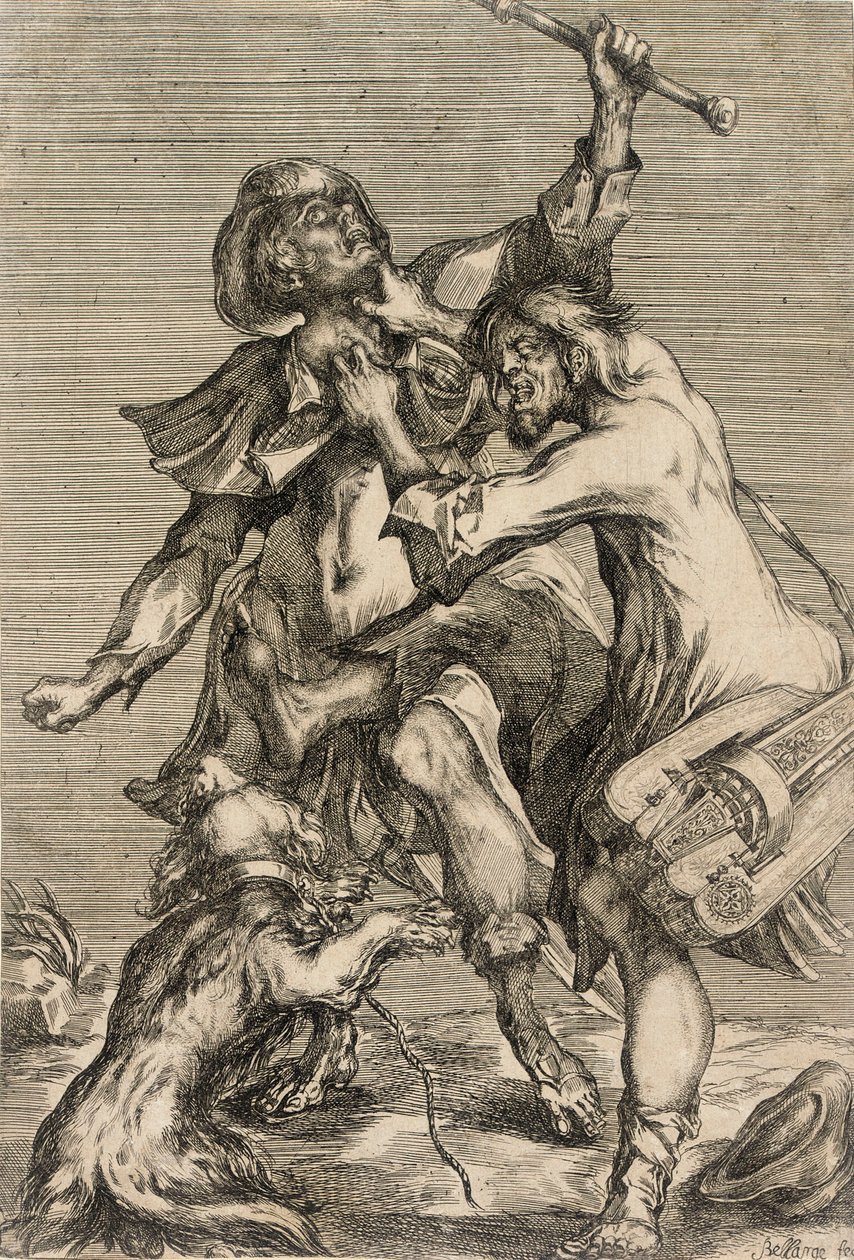 Drejeliraspelare angriper en pilgrim av Jacques Bellange