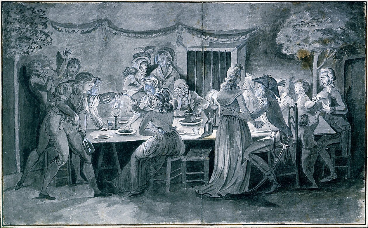 Bröllopsmiddag under revolutionen Teckning av Jacques Bertaux (1745-1818) Paris. av Jacques Bertaux