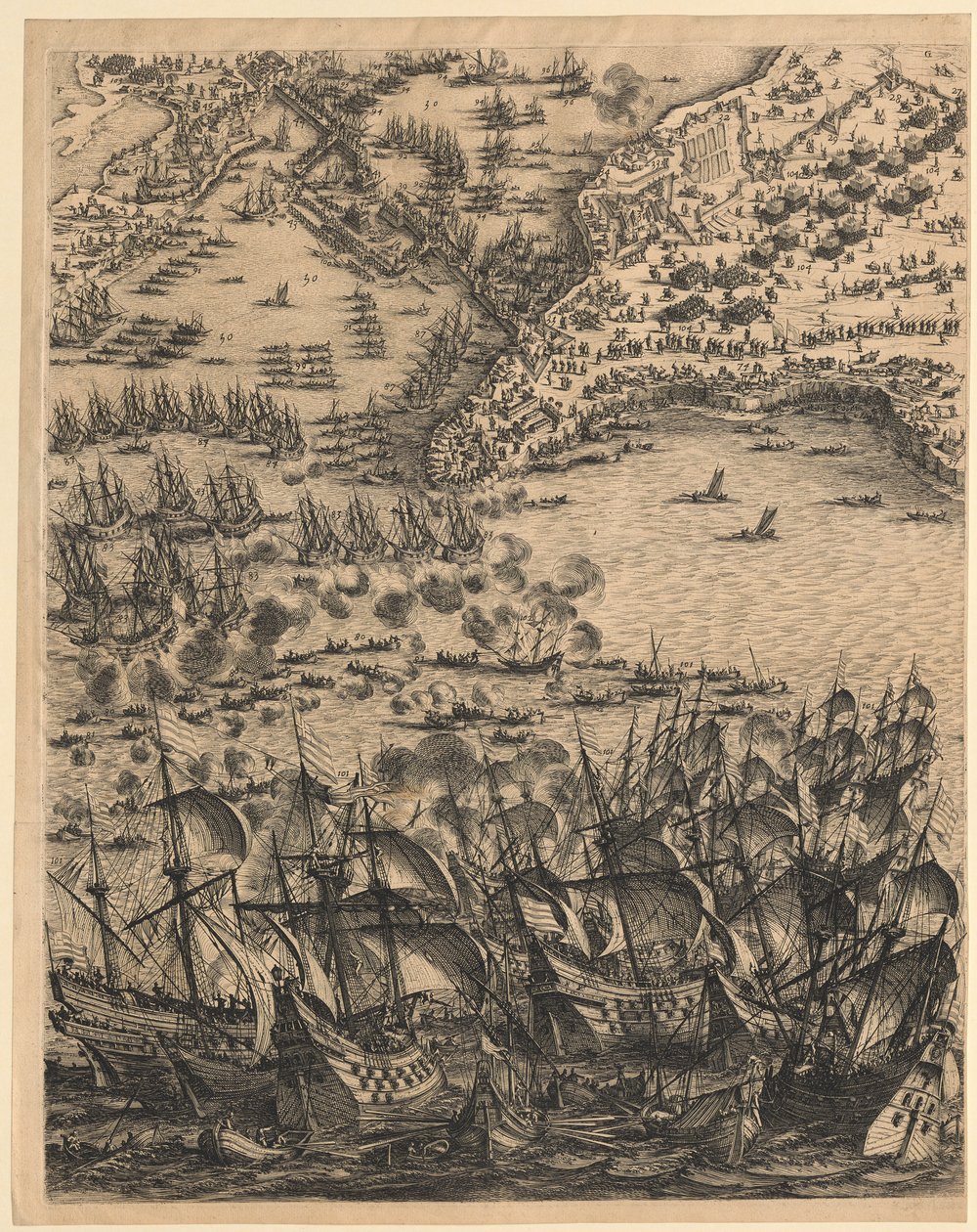 2. Tavla längst ner i mitten ur ”Belägringen av La Rochelle” av Jacques Callot