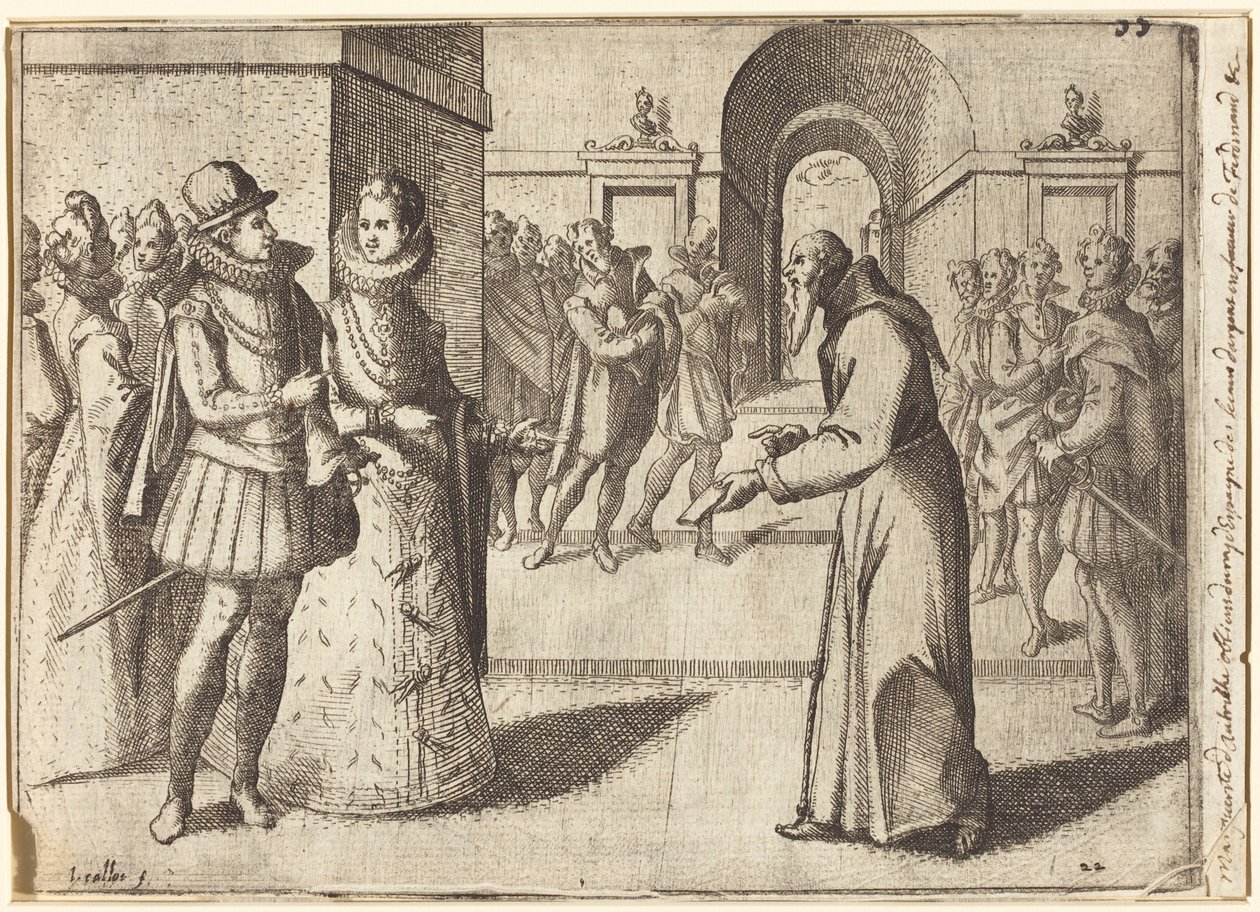En kapucin förmedlar Bayerns kungs tack [recto] av Jacques Callot