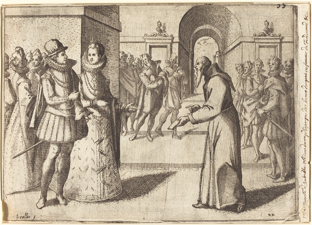 En Capucin som tackar kungen av Bayern [recto] av Jacques Callot