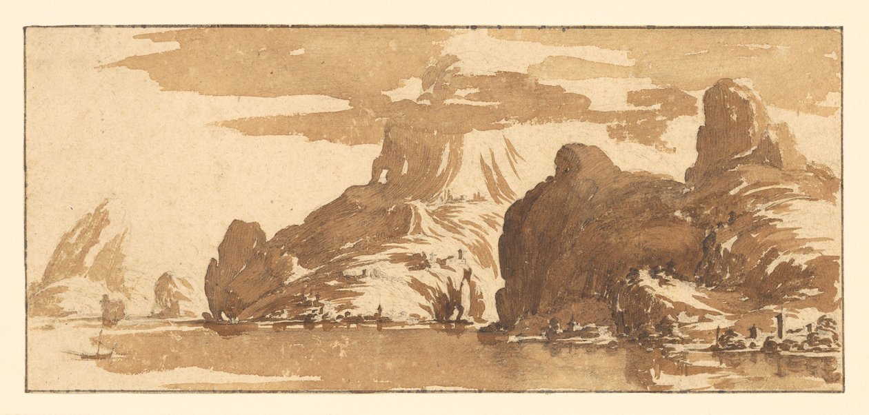 Blick auf Berge über einen See av Jacques Callot