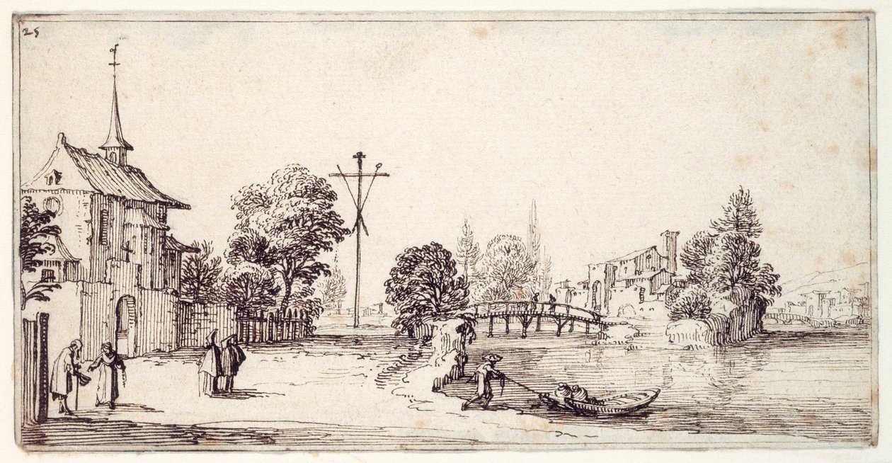 En väg längs flodstranden (penna & brunt bläck på papper) av Jacques Callot