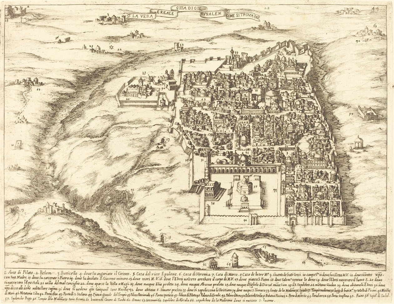 Flygfoto över staden Jerusalem av Jacques Callot