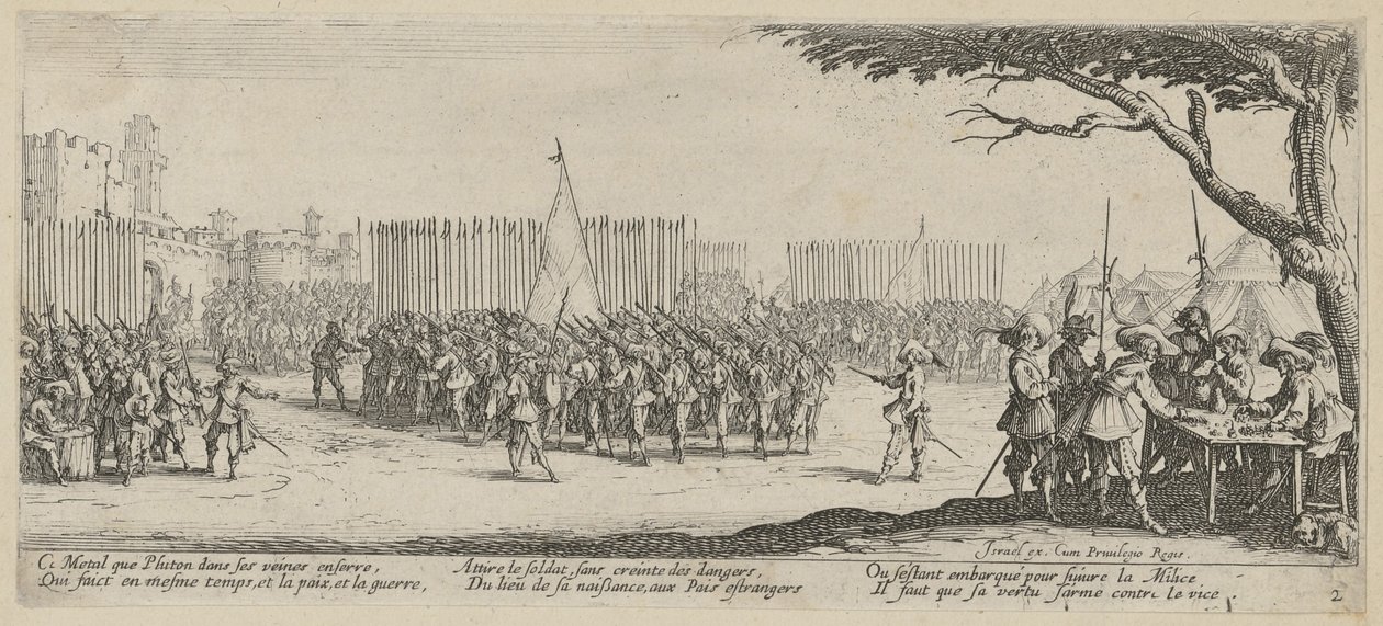 Värvning av trupper, blad 2 i serien ”Krigets fasor” av Jacques Callot