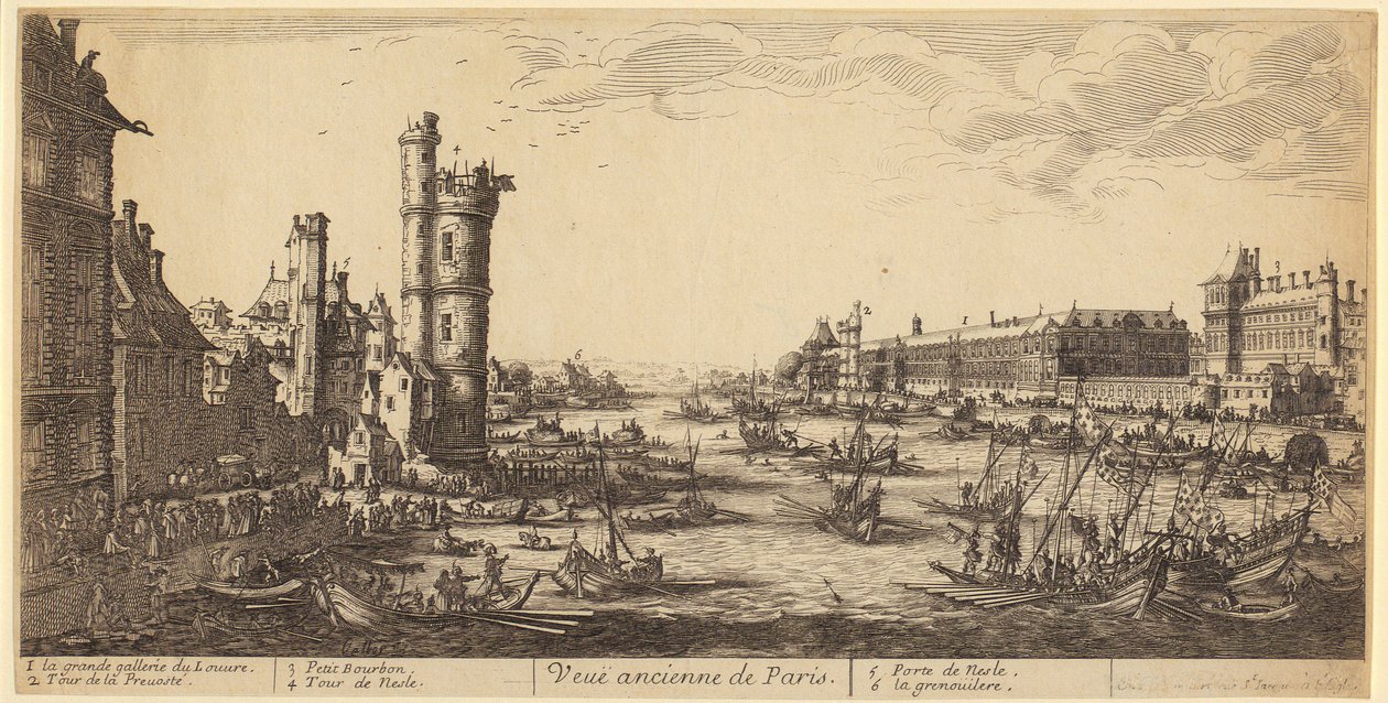 Vy över Louvren, blad 1 ur serien ”De två stora vyerna över Paris” av Jacques Callot