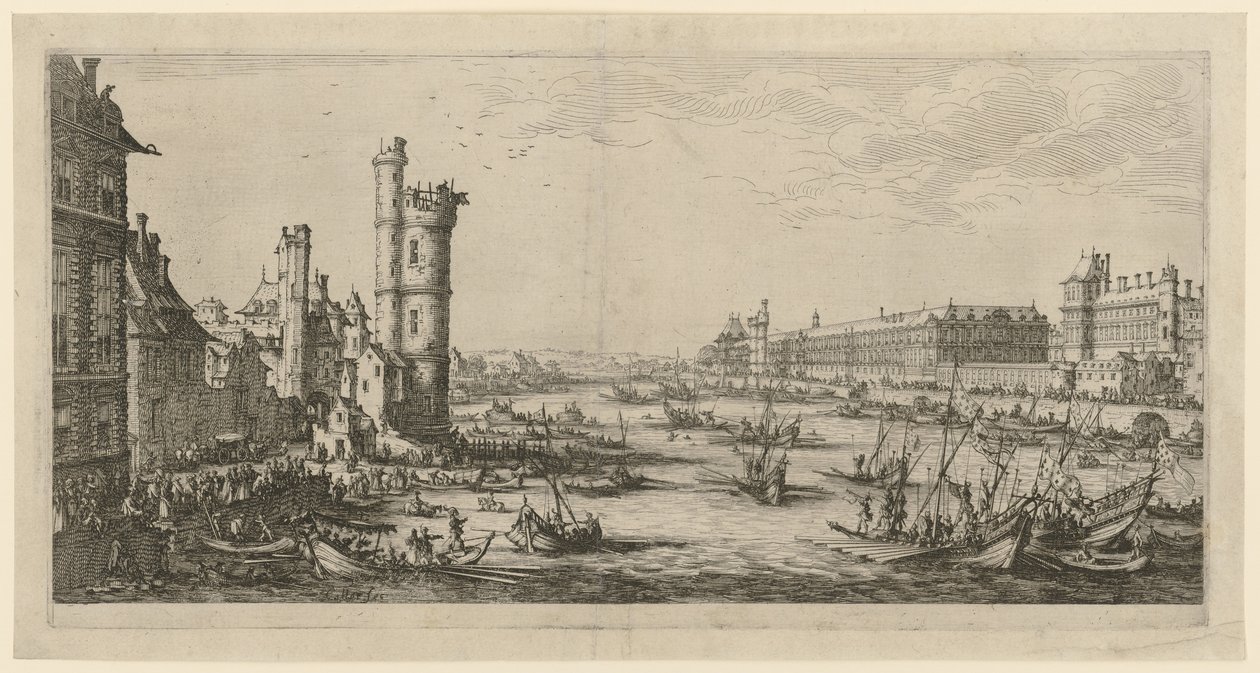 Vy över Louvren, blad ur serien "Två stora vyer över Paris" av Jacques Callot