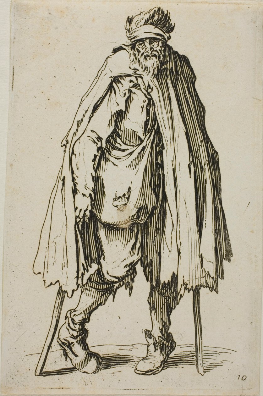Beggar Leaning on a Stick, tallrik nitton från The Beggars av Jacques Callot