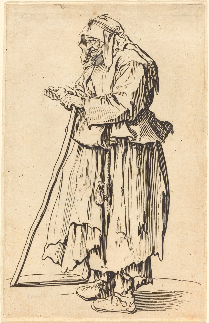 Tiggarkvinna som tar emot välgörenhet av Jacques Callot