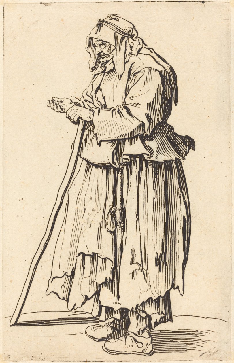 Tiggarkvinna som tar emot välgörenhet av Jacques Callot