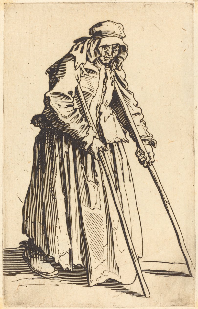 Tiggarkvinna med kryckor av Jacques Callot