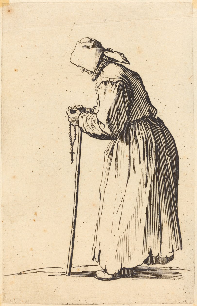 Tiggarkvinna med rosenkrans av Jacques Callot