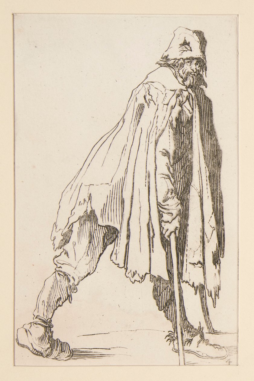 Tiggare i keps, på kryckor, från The Beggars. av Jacques Callot