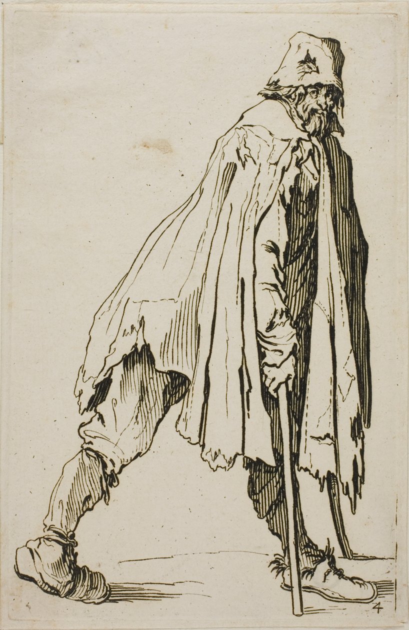 Tiggare på kryckor med hatt, tallrik fyra från The Beggars av Jacques Callot