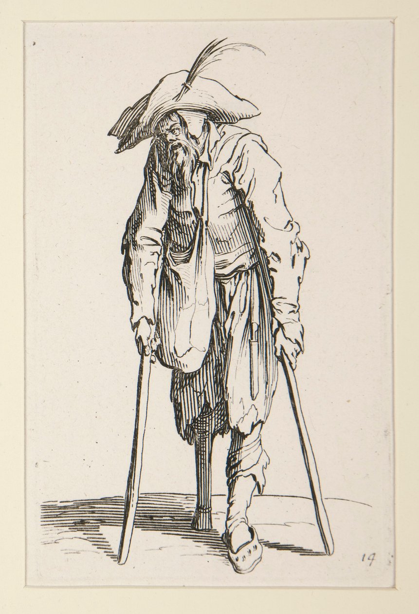 Tiggare med träben, från The Beggars (Le mendiant a la jambe de bois) av Jacques Callot