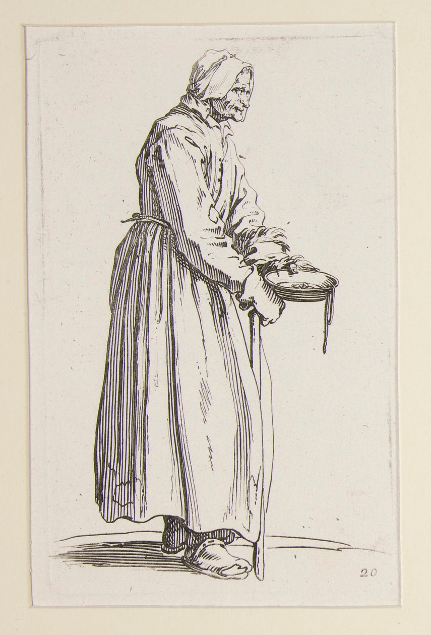 Tiggarkvinna som bär en skål, från The Beggars (La mendiante a la sebille) av Jacques Callot