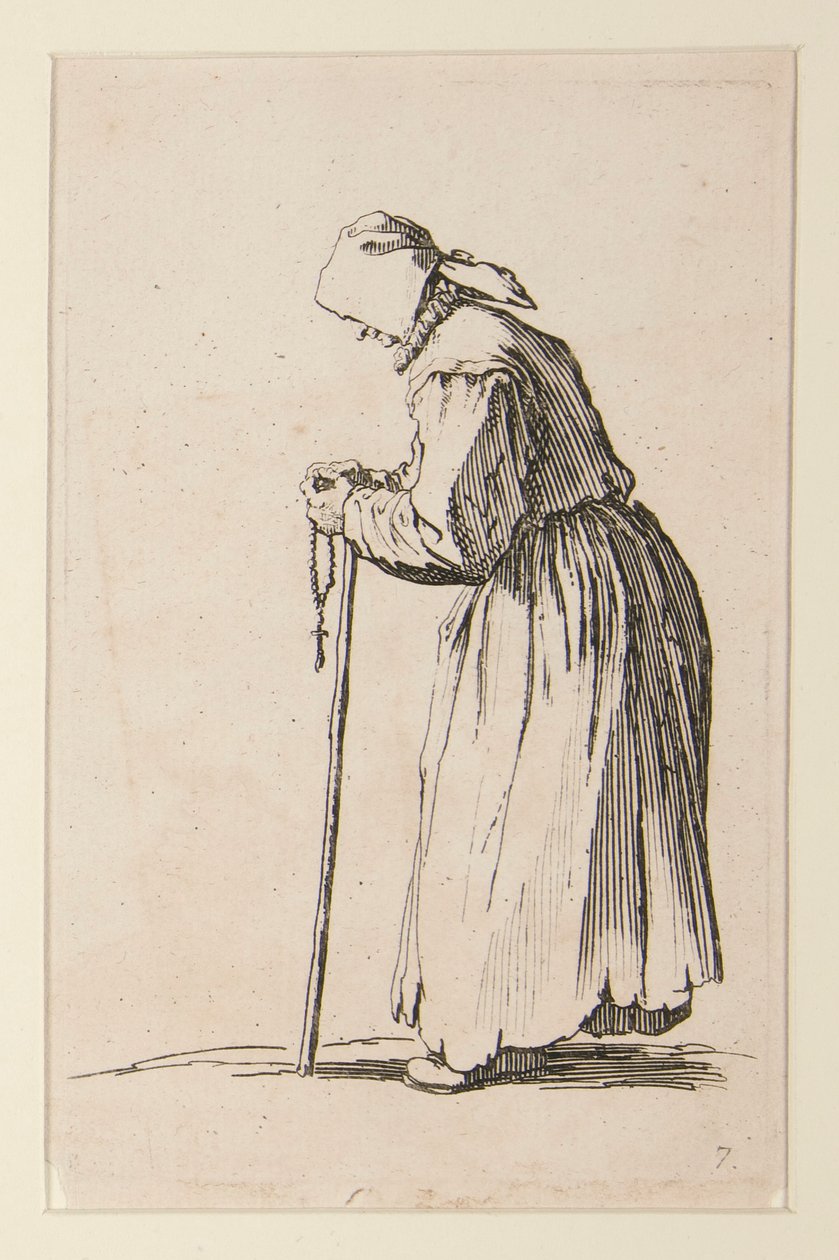 Tiggarkvinna med radband, från The Beggars (La mendiante aux rosaire) av Jacques Callot