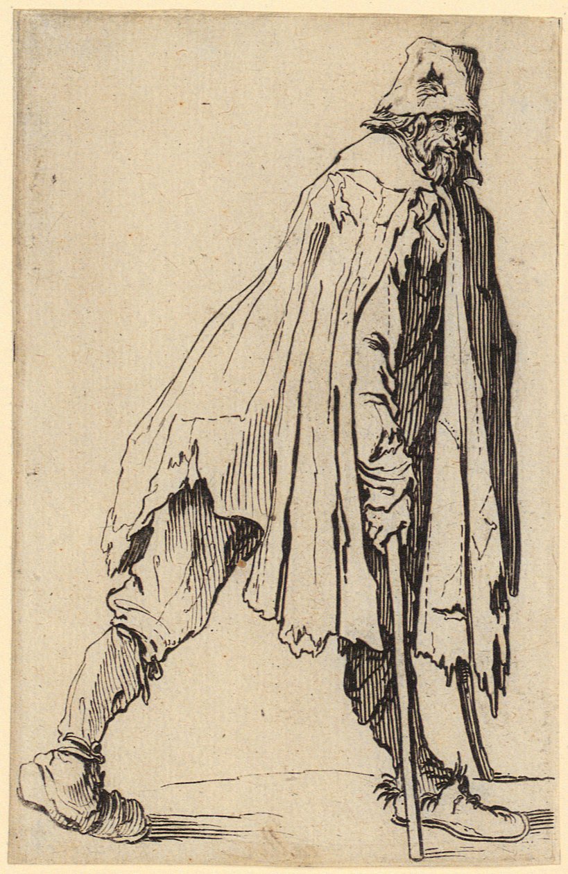 Tiggare med kryckor och hatt, blad 4 i serien "Tiggarna" av Jacques Callot