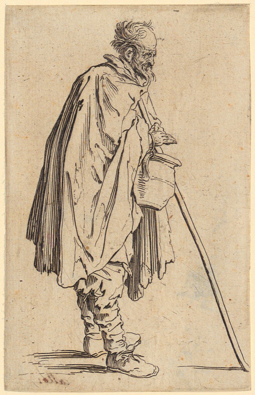 Tiggare med en kruka, blad 6 ur serien ”Tiggarna” av Jacques Callot