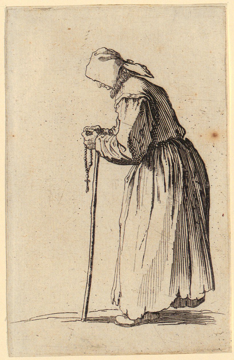 Tiggerska med rosenkrans, blad 7 ur serien "Tiggarna" av Jacques Callot