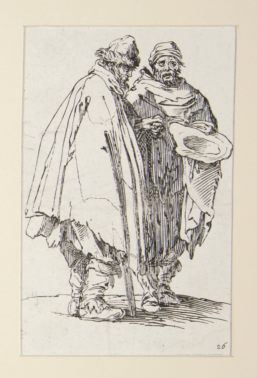 Blind man och hans följeslagare, från The Beggars (L av Jacques Callot