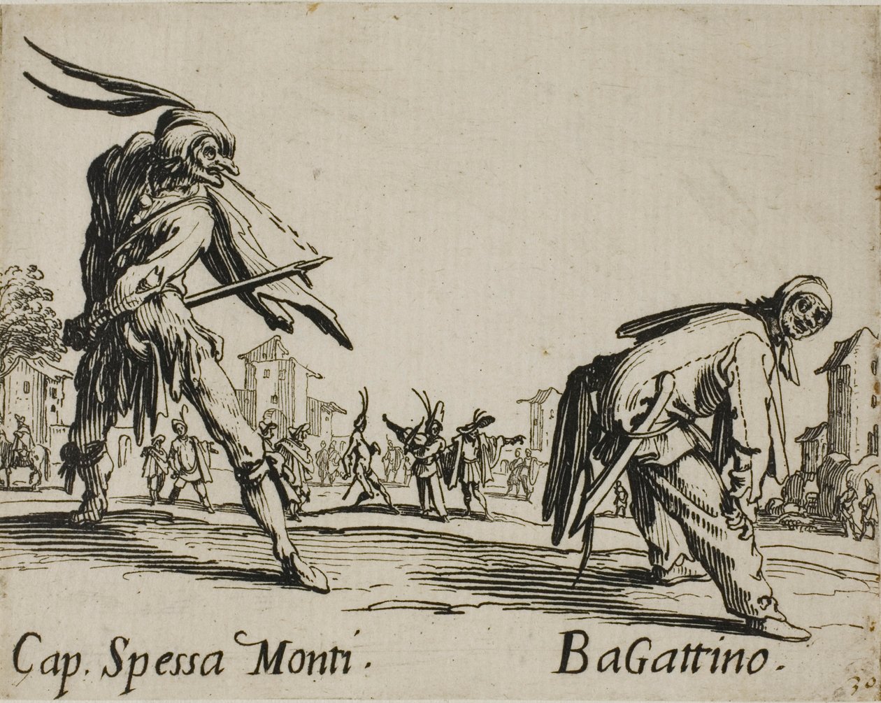 Capitan Spessa Monti - Begattino, tallrik 10 från Balli di Sfessania av Jacques Callot