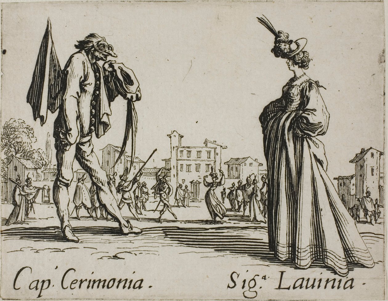 Kapten Ceremony - Lady Lavinia, plansch 3 från Balli di Sfessania av Jacques Callot