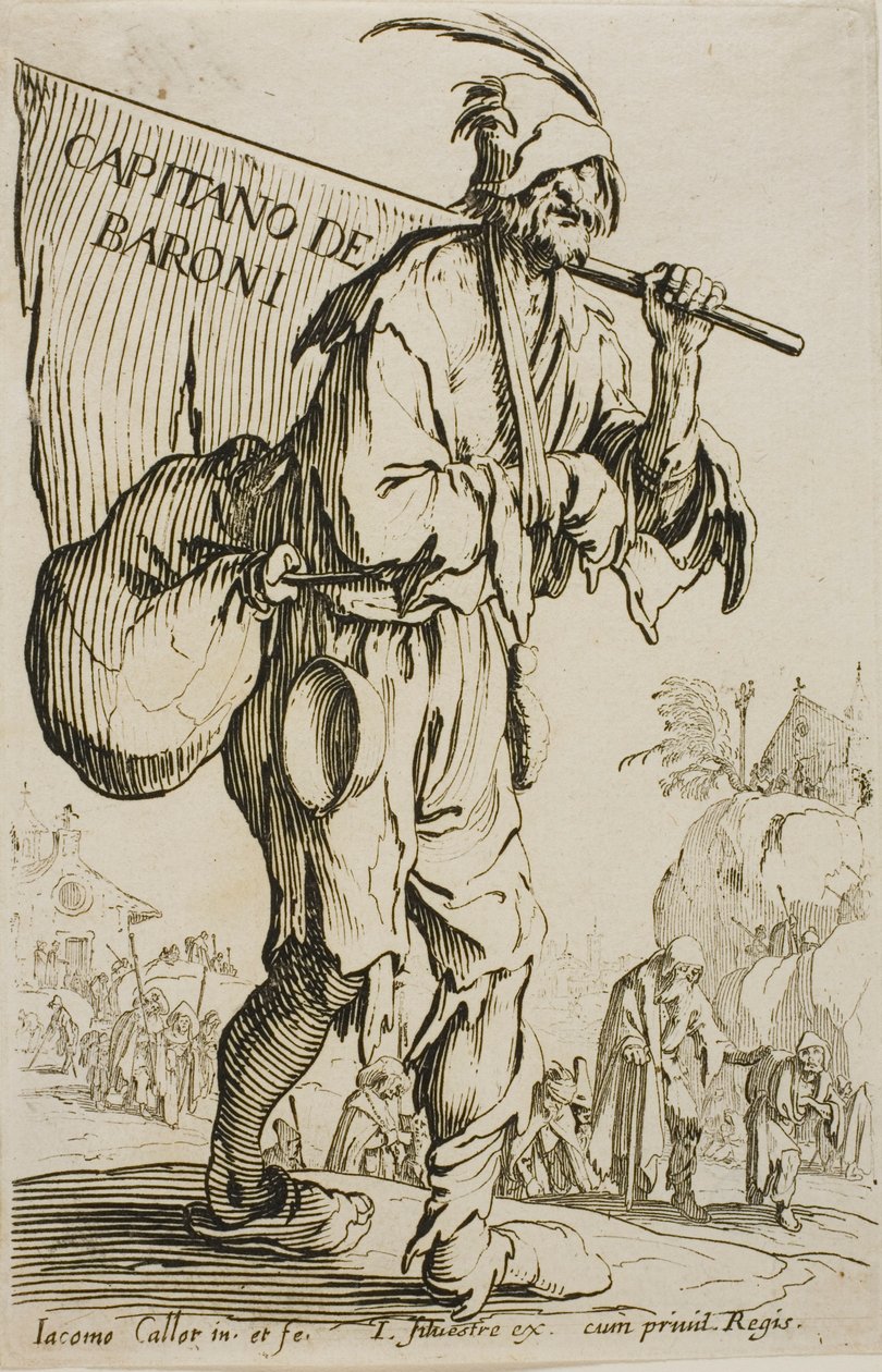 Kapten för baronerna, frontispice till The Beggars av Jacques Callot