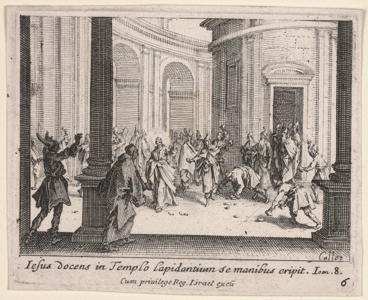 Kristus blir stenad från templet av Jacques Callot