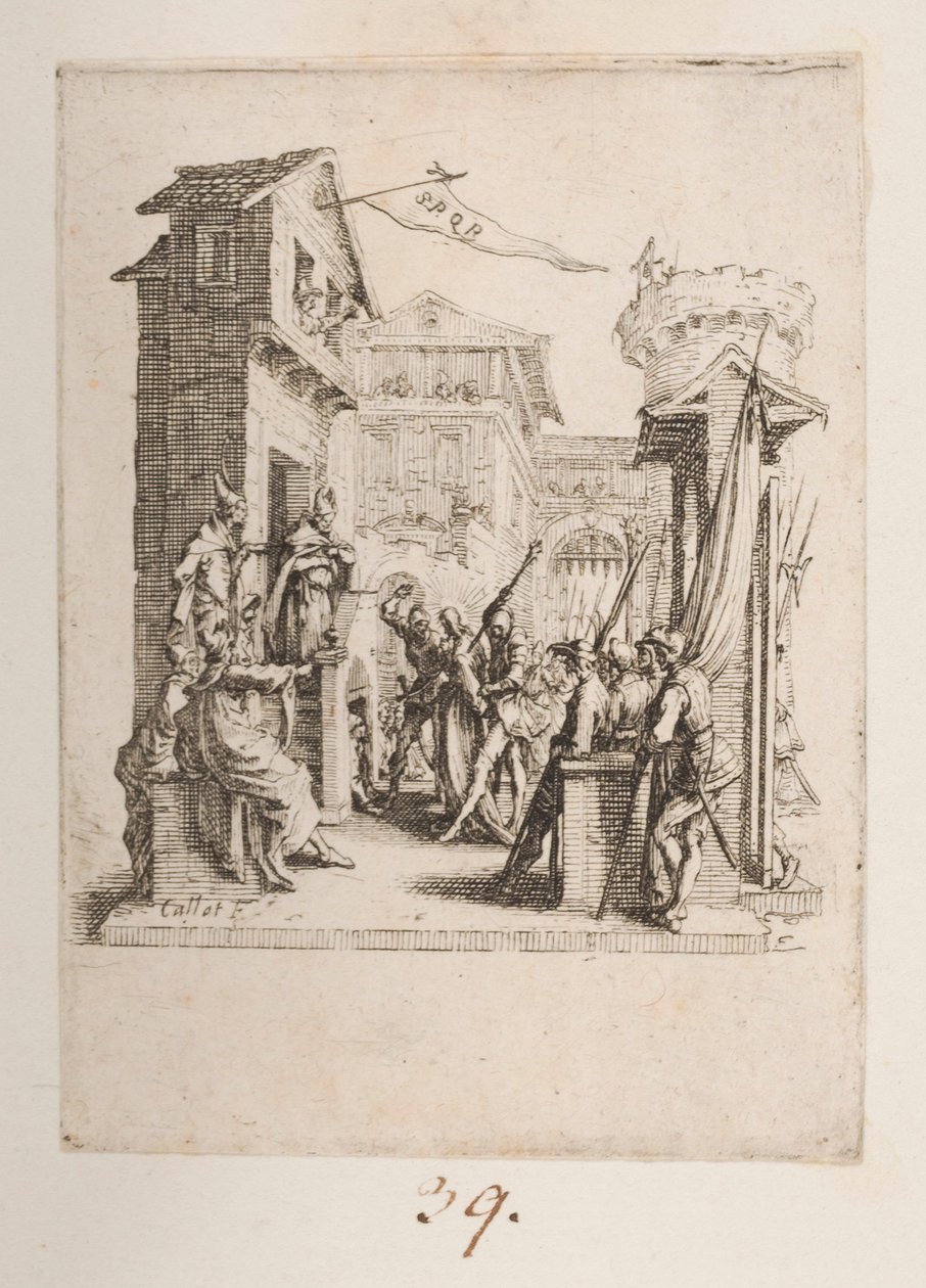 Kristus förde inför Kaife, nr. 7 av 11 från La Petite Passion av Jacques Callot