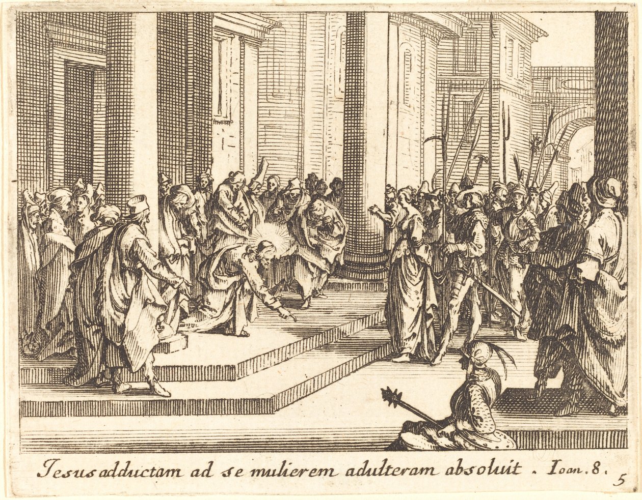Kristus och kvinnan tagen i äktenskapsbrott, 1635. av Jacques Callot