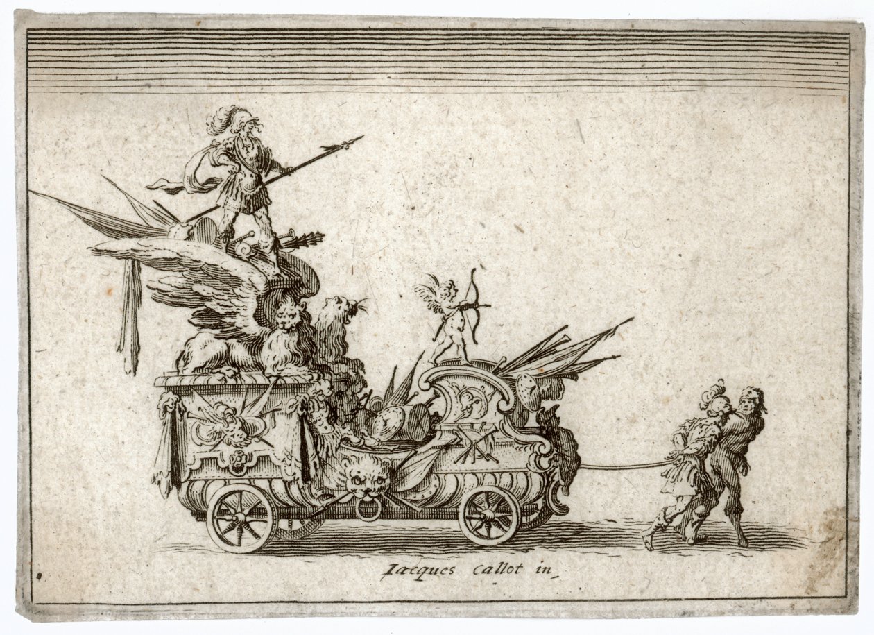 Strid i barriären. Gravyr En stridsvagn. Meaume 490-503 ... (gravyr) av Jacques Callot