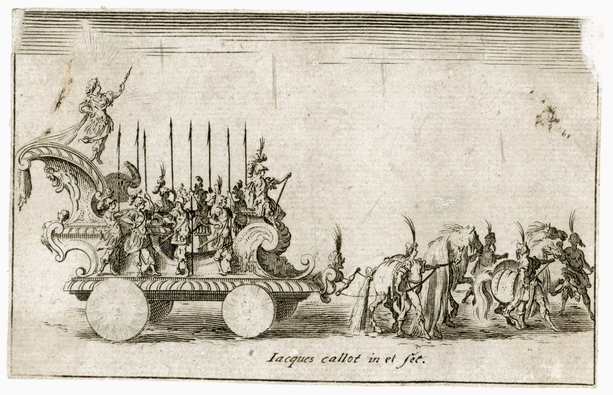 Strid mot barriären: Hans höghet hertig Karl IV:s entré, föreställande solen ... (gravyr) av Jacques Callot