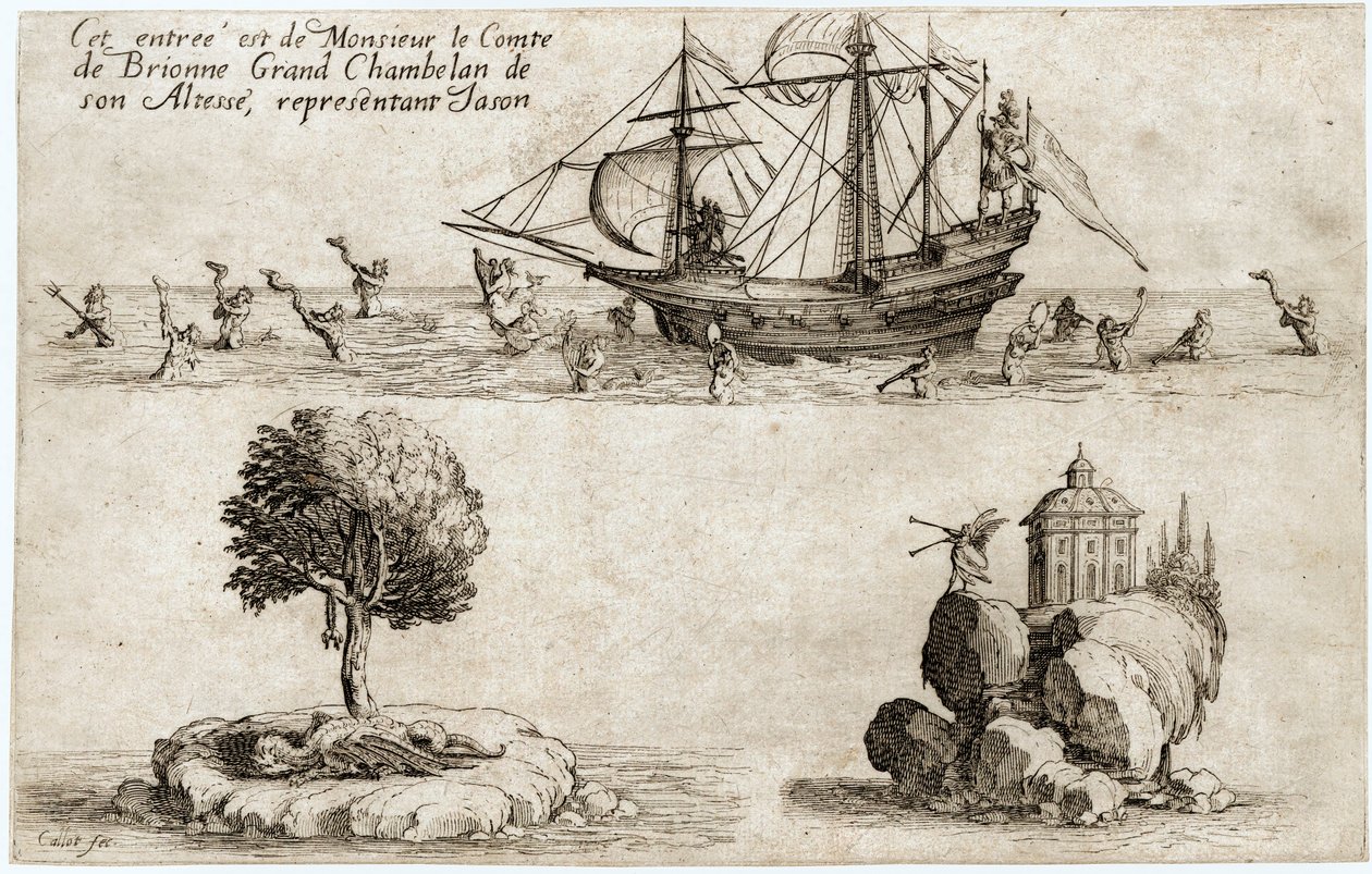 Strid i barriären: Monsieur le Comte de Brionne, storkammarherre hos hans höghet Karl IV av Lothringen ... (gravyr) av Jacques Callot