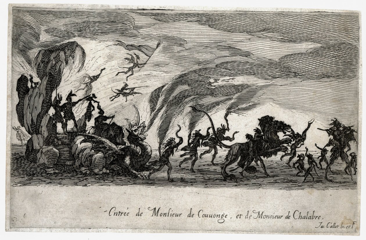 Strid i barriären, inmarschen av Sieures de Couvonge och de Chalabre ... (gravyr) av Jacques Callot