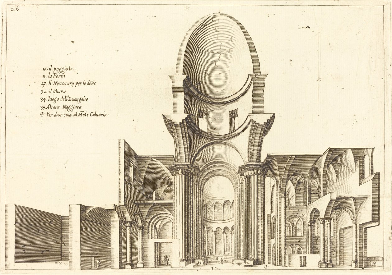 Tvärsnitt av en kyrka av Jacques Callot