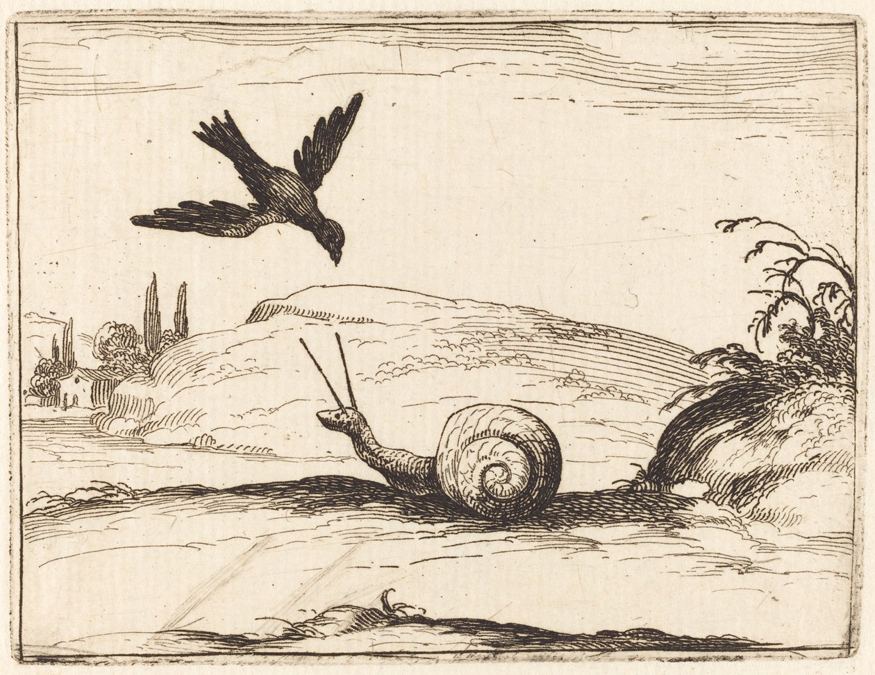 Kråka och snigel av Jacques Callot