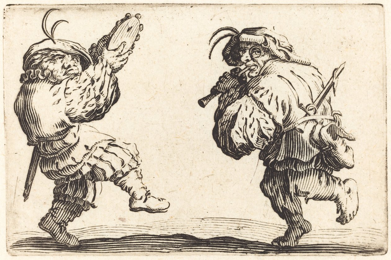 Dansare med flöjt och tamburin av Jacques Callot