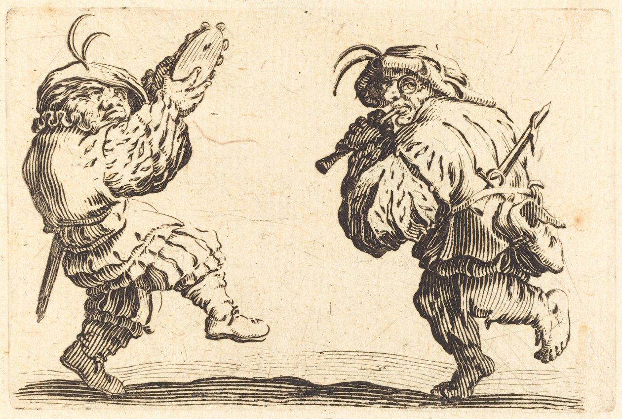 Dansare med flöjt och tamburin, ca. 1622. av Jacques Callot