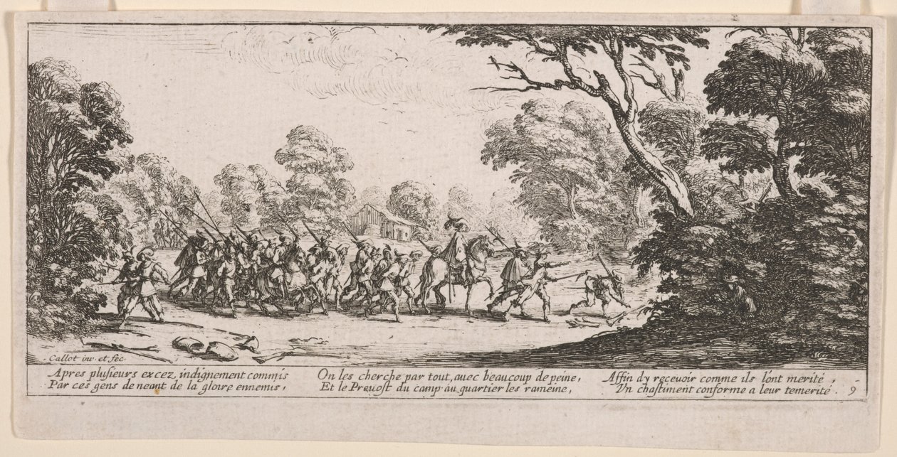 Discovery of the Malefactors, illustration från The Large Miseries of War av Jacques Callot