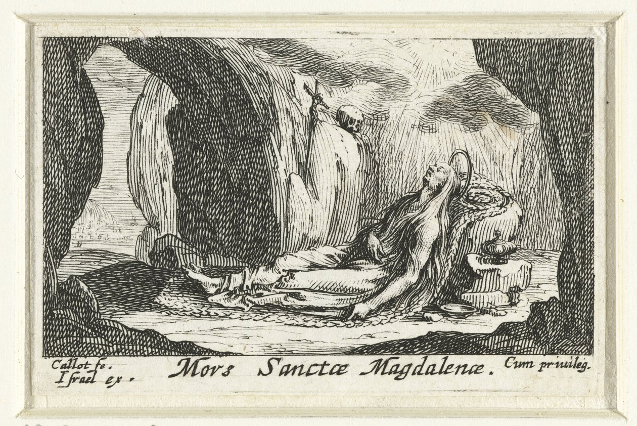 Maria Magdalenas död Sankt Magdalenas död (titel på objektet) De boetvaardige heiligen (serietitel) av Jacques Callot