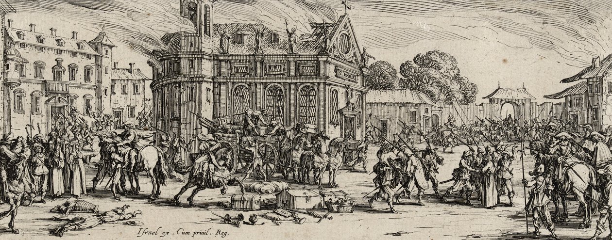 Förstörelse av ett kloster, 1633 (etsning på lagt papper) av Jacques Callot