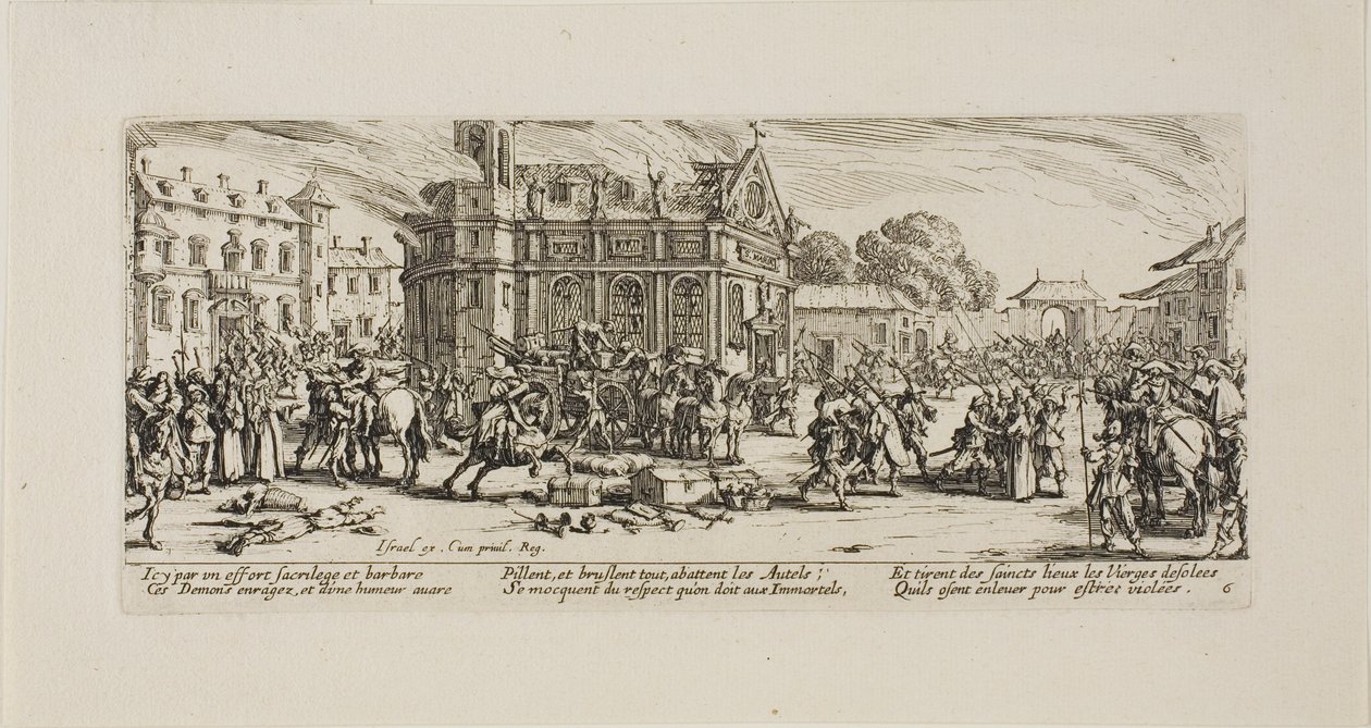 Förstörelse av ett kloster, tallrik sex från The Miseries of War av Jacques Callot