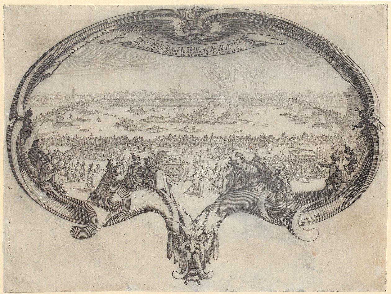 Detalj ur ”Monseigneur Henry de Lorraines intåg”, blad 10 i serien ”Turneringen” av Jacques Callot