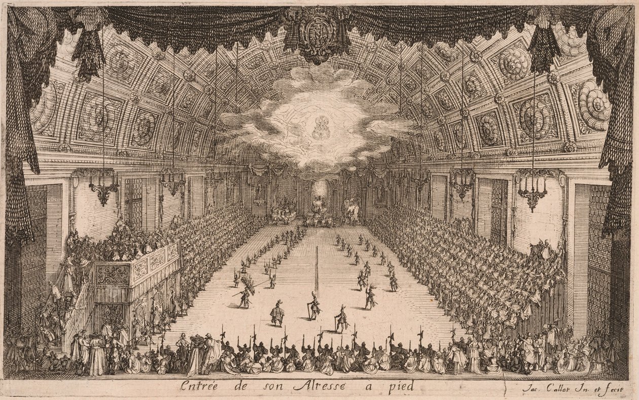 Hertig Karl IV anländer till fots, ur Combat à la Barrière av Jacques Callot