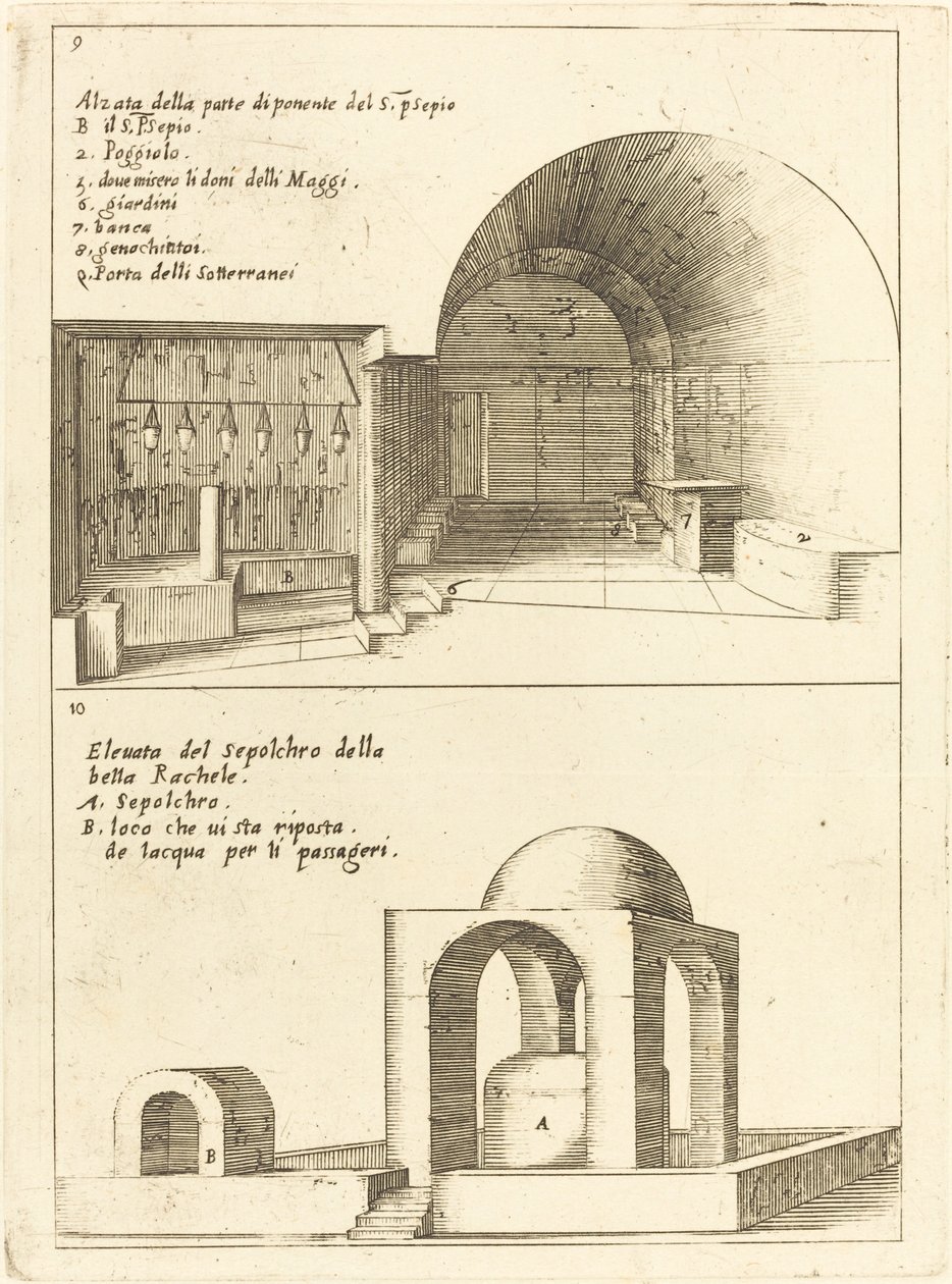 Upphöjningar av den heliga krubban och Rakels grav av Jacques Callot