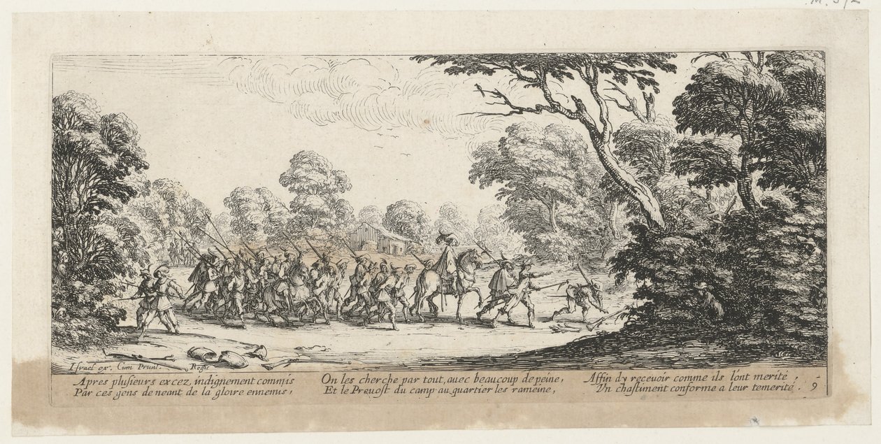 Upptäckten av brottslingarna, blad 9 i serien ”Krigets fasor” av Jacques Callot