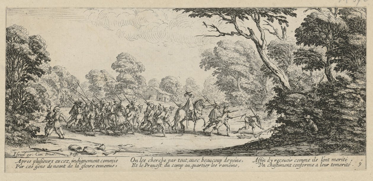 Upptäckten av brottslingarna, blad 9 i serien ”Krigets fasor” av Jacques Callot