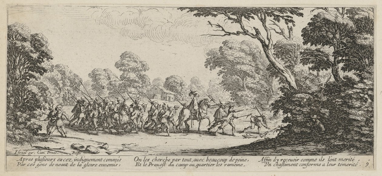 Upptäckten av brottslingarna, blad 9 i serien ”Krigets fasor” av Jacques Callot
