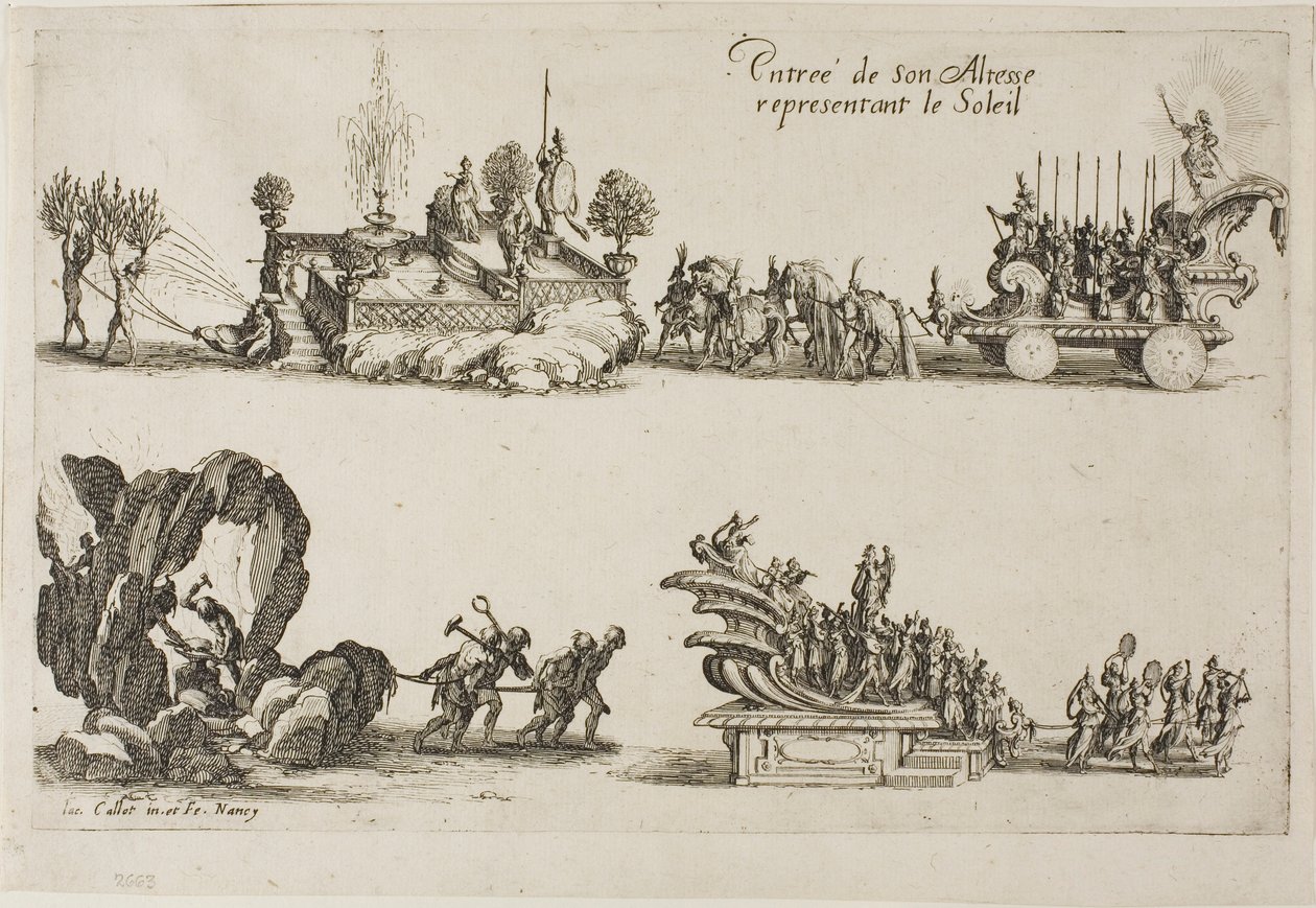 Entry of His Highness, Representing the Sun, från The Combat at the Barrier av Jacques Callot